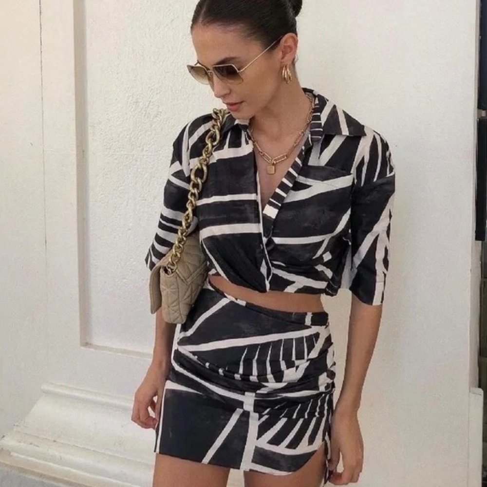 Zara 2 Piece Crop Top + Draped Printed Skirt Co-Ord Set - Picture 5 of 16